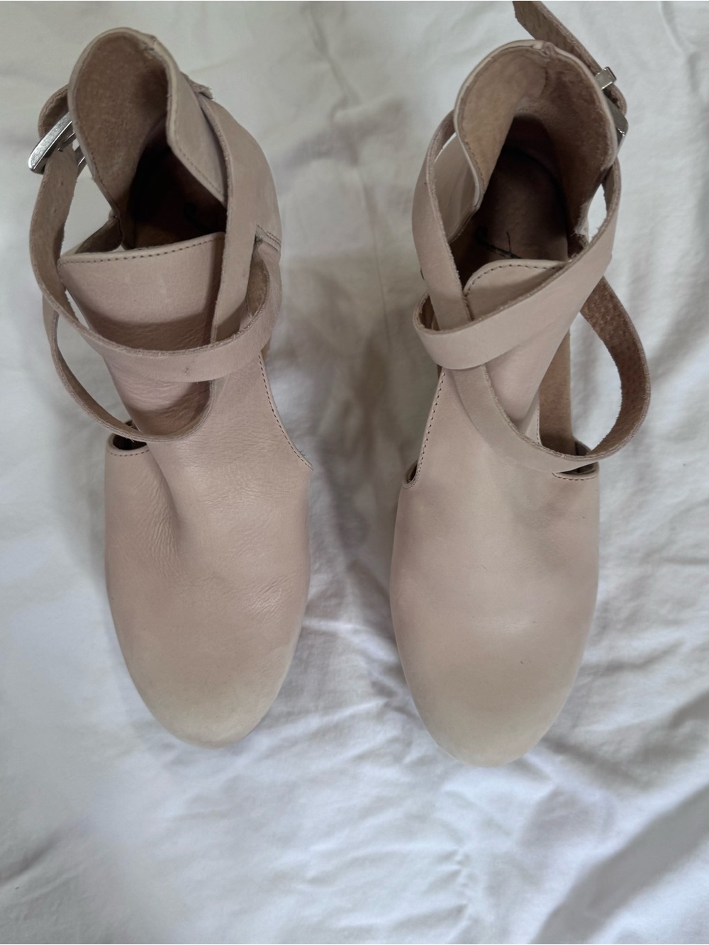 Free People Leather Wood Platform Clogs Heels Nude EU 37 Made in Spain